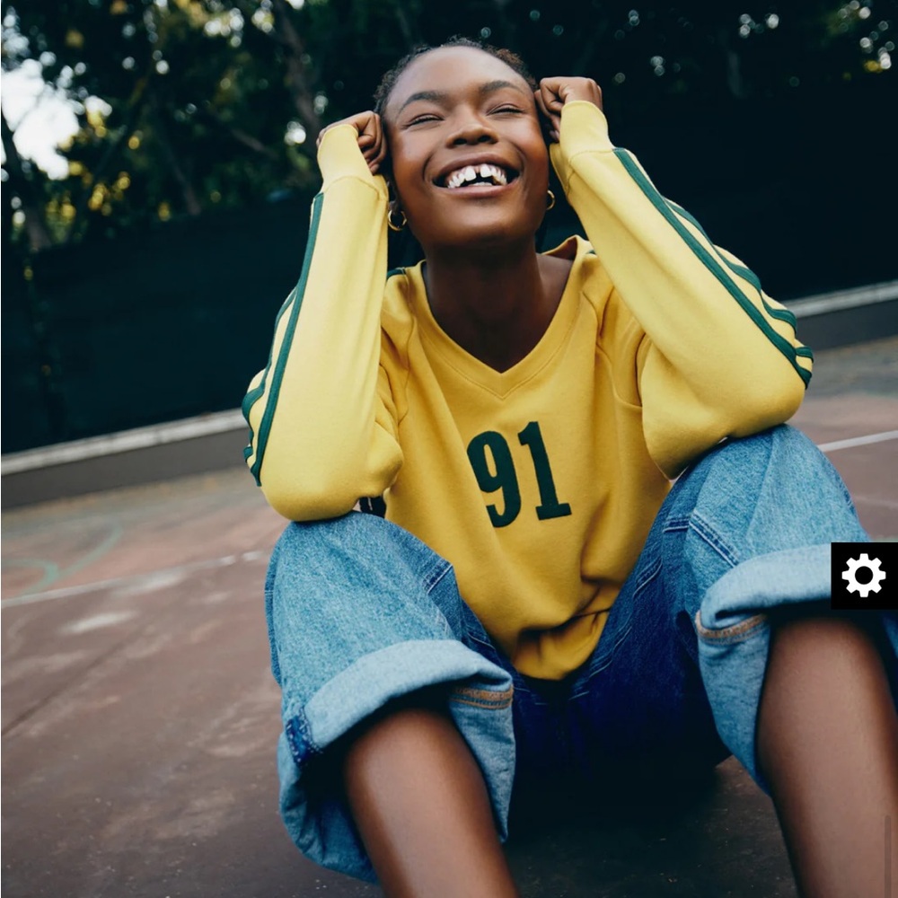Daydreamer 91 Yellow V-Neck Sweatshirt with Green Stripes